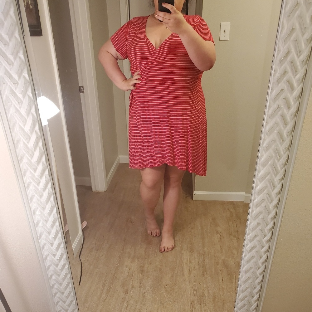 Red and white striped dress